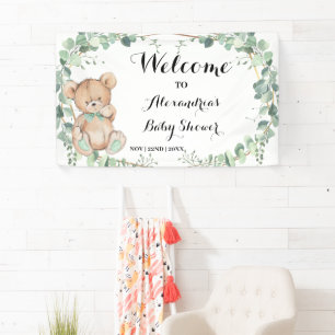Bear Greenery Gold Welcome Baby Shower Banner