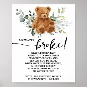 Bear Greenery mein Water Broke Baby Duschzeichen Poster