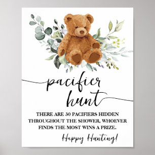 Bear Greenery Schnuller Hunt Baby Shower Game Schi Poster