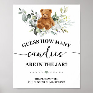 Bear Greenery Wie viele Candies Duschenspiel-Zeich Poster