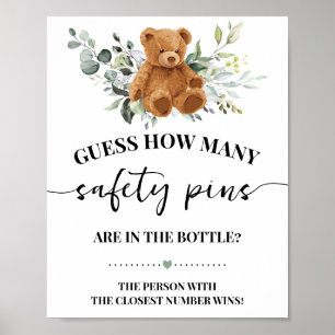 Bear Greenery Wie viele Safety Button Baby Shower Poster