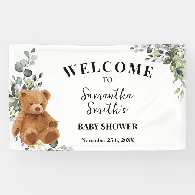 Bear Greenery Willkommensdusche Banner (Horizontal)