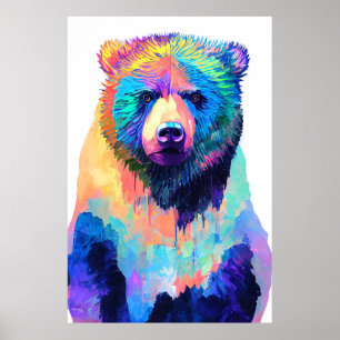Bear Grizzly Wild Nature Tierfarben Kunst, Dichtun Poster