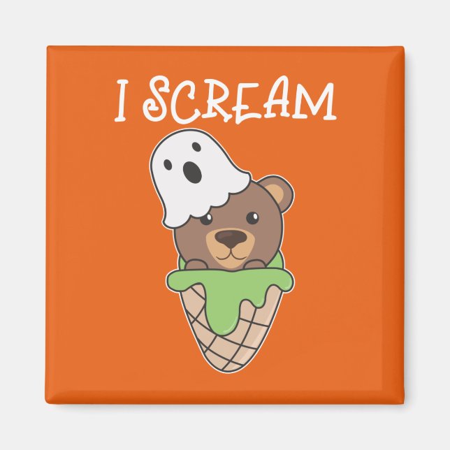 Bear Halloween Ghost I schrei Eispuff Magnet (Vorne)