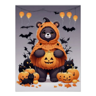 Bear Halloween Niedlich Adorable Funny Animal Cart Poster