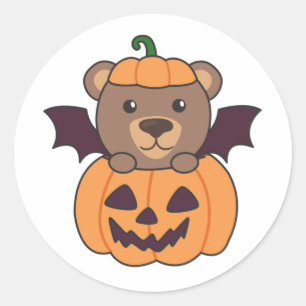 Bear Halloween Pumpkin Bat Kostüm Runder Aufkleber