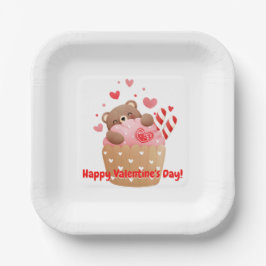 Bear Hearts Candy Valentine Cupcake Pappteller