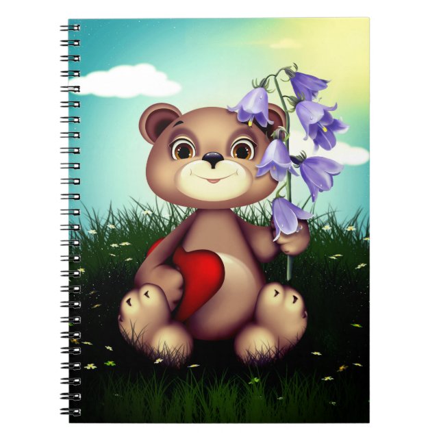 Bear Holding Bouquet Blume-39920 Notizblock (Vorderseite)