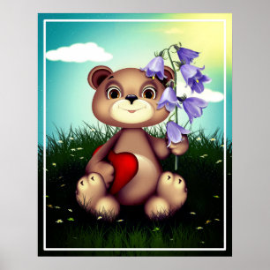 Bear Holding Bouquet Blume-39920 Poster