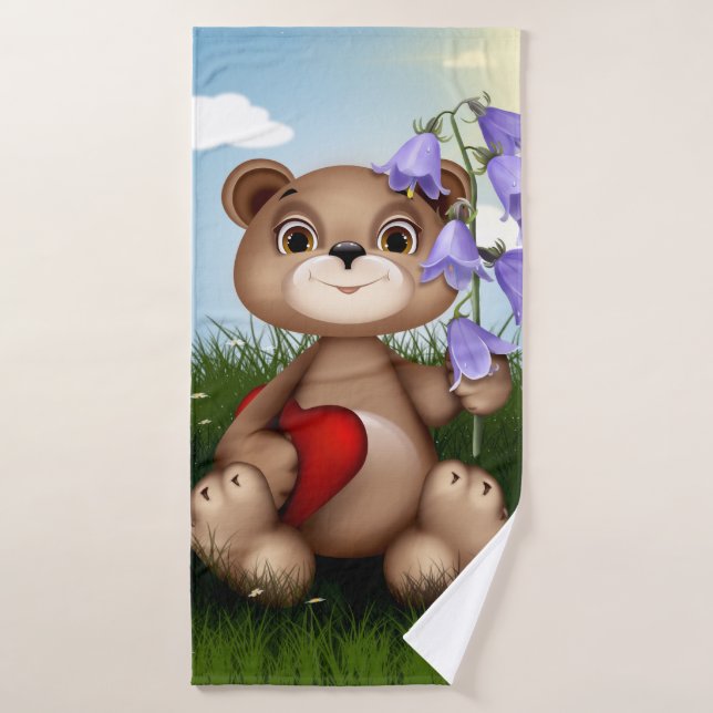Bear Holding Bouquet Flower-30926 Badehandtuch (Badehandtuch)