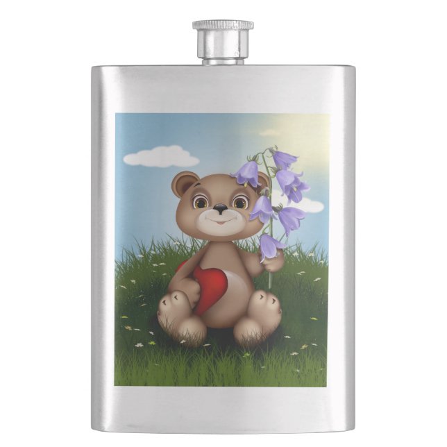 Bear Holding Bouquet Flower-30926 Flachmann (Vorderseite)