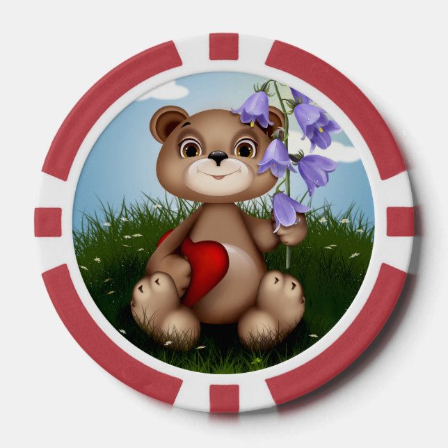 Bear Holding Bouquet Flower-30926 Pokerchips (Vorderseite)