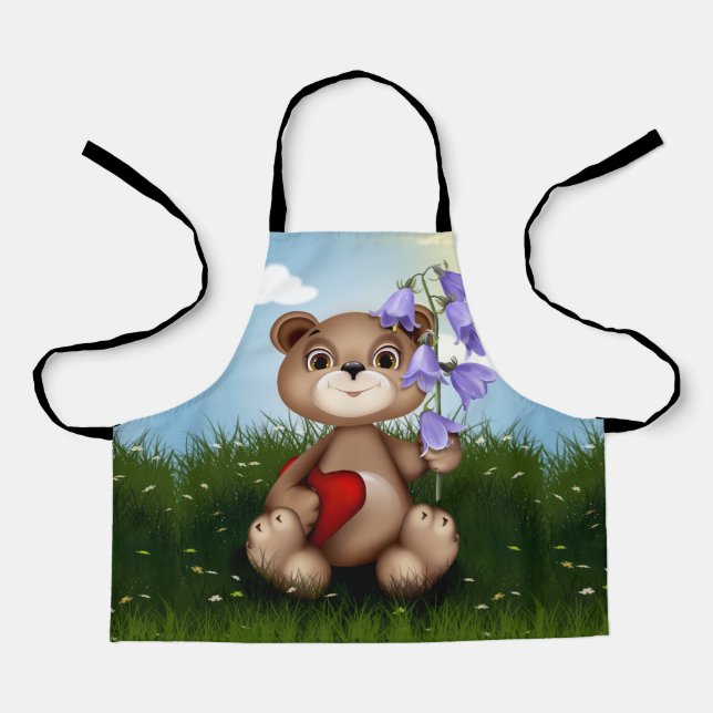 Bear Holding Bouquet Flower-30926 Schürze (Vorderseite)
