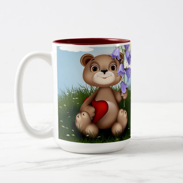 Bear Holding Bouquet Flower-30926 Zweifarbige Tasse (Links)