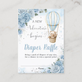 Bear Hot Air Ballon Blue Floral Diaper Raffel Visitenkarte