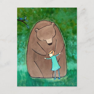 Bear Hug Kids Art Niedliche Whimsistische grüne Po Postkarte