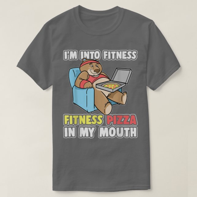 Bear Im Fitness Fitness Pizza in meinem Mund T-Shirt (Design vorne)