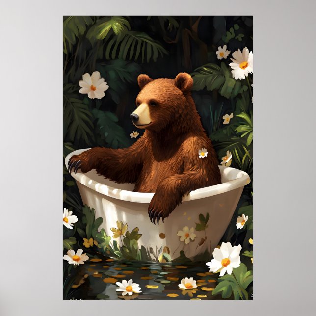 Bear In Bathtub Poster, Funny Animal Poster, Bear Poster (Vorne)