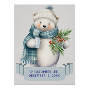 BEAR IN BLAU SCARF GREENERY KIDNAME POSTER