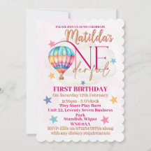 Bear in einem rosa Heißluftballon Einladungen