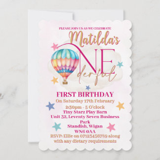 Bear in einem rosa Heißluftballon Einladungen