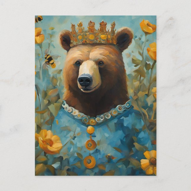 Bear in einer Krone mit Blume und Bienen Postkarte (Vorderseite)