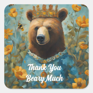 Bear in einer Krone mit Blume und Bienen Quadratischer Aufkleber