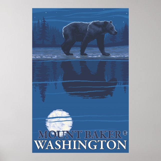Bear in Moonlight - Mount Baker, Washington Poster (Vorne)
