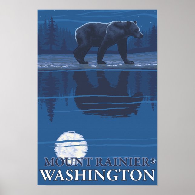 Bear in Moonlight - Mount Rainier, Washington Poster (Vorne)