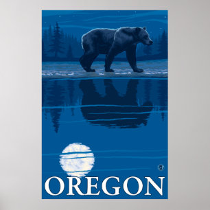 Bear in Moonlight - Oregon Poster