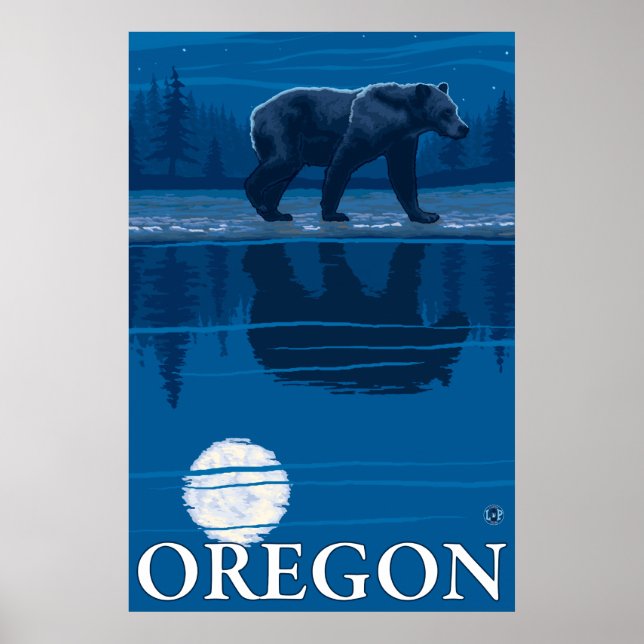 Bear in Moonlight - Oregon Poster (Vorne)