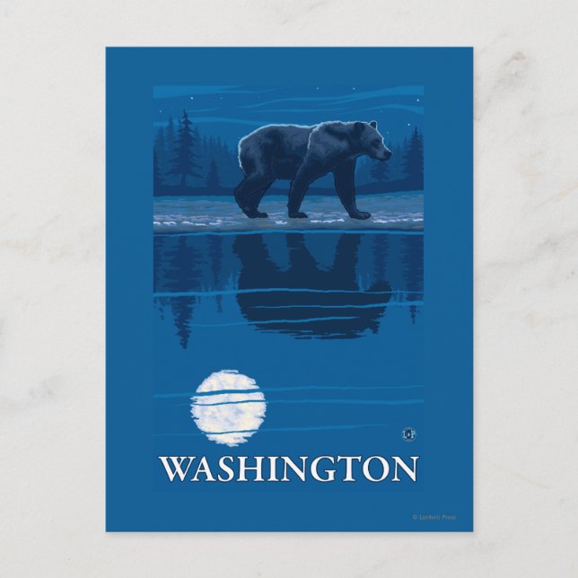 Bear in Moonlight - Washington Postkarte (Vorderseite)
