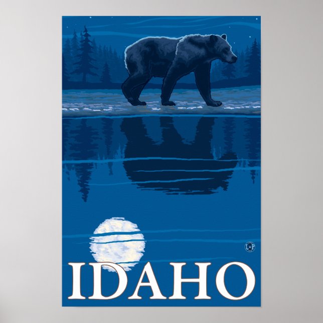 Bear in MoonlightIdaho Vintage Travel Poster (Vorne)