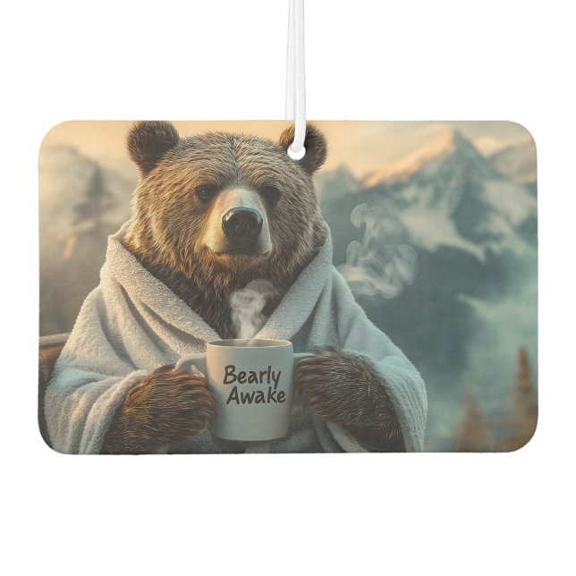 Bear in Robe Holding Kaffee Tasse Autolufterfrischer (Vorderseite)
