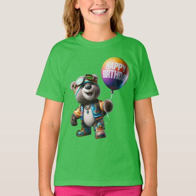  Bear in Ski Goggles, Happy Birthday, by Natasha U T-Shirt (Vorderseite)