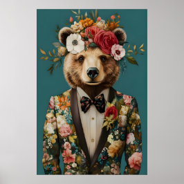 Bear In Suit Poster, Bear Portrait, Bear Oil Poster