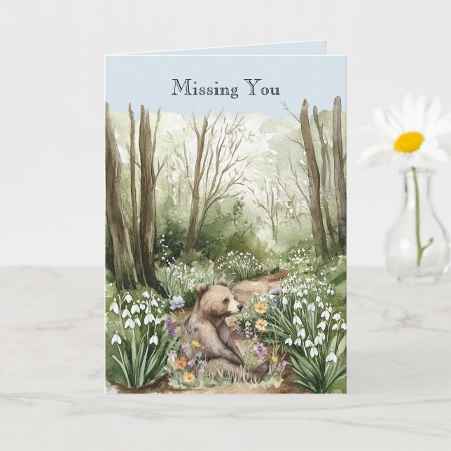 Bear in the Woods Missing You Karte (Kleine Pflanze)