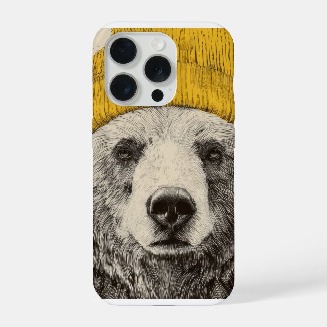 Bear in Yellow Beanie Rustic Woodland Animal  iPhone Hülle (Rückseite)