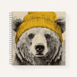 Bear in Yellow Beanie Rustic Woodland Animal  Notizbuch