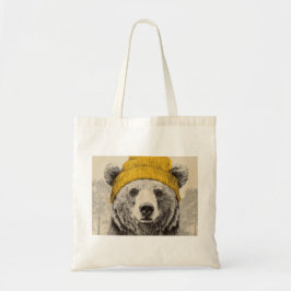Bear in Yellow Beanie Rustic Woodland Animal  Tragetasche