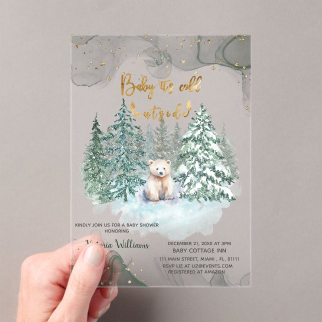 Bear It's Cold Outside Niedlich Baby Dusche Acryleinladungen (Insitu (Handheld))