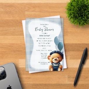 Bear Jean Baby Shower Blue Akryllische Einladung