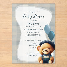 Bear Jean Baby Shower Blue Akryllische Einladung