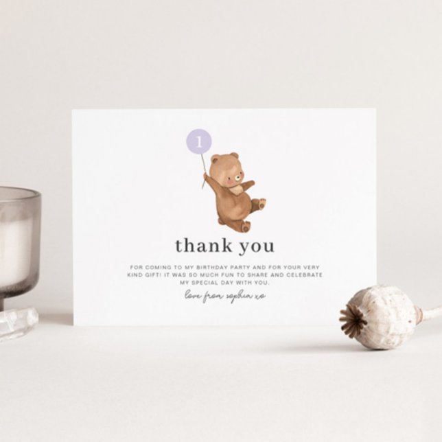 Bear Lila Ballon Danke Karte (Von Creator hochgeladen)