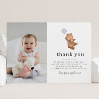 Bear Lila Balloon Foto Danke, Card Einladung