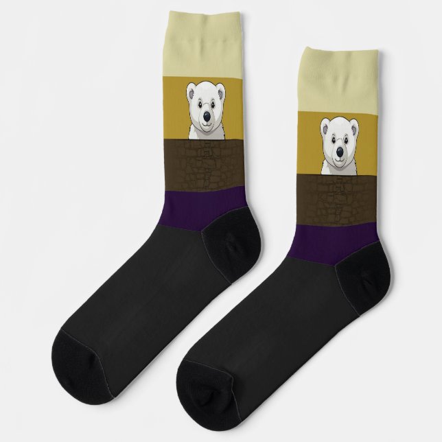 Bear looking over wall, Golden Brown Socken (Linkes Detail)