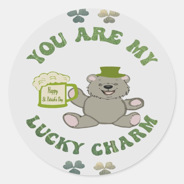 Bear Lucky Charm Runder Aufkleber (Vorderseite)