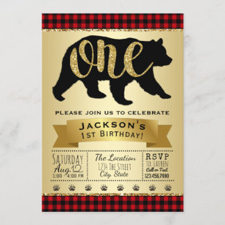 Bear Lumberjack 1. Geburtstagsfeier Party Einladun Einladung