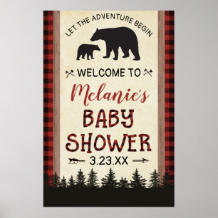 Bear Lumberjack Baby Dusche Begrüßungszeichen Plak Poster
