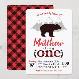 Bear Lumberjack Boy Erster Geburtstag Einladung